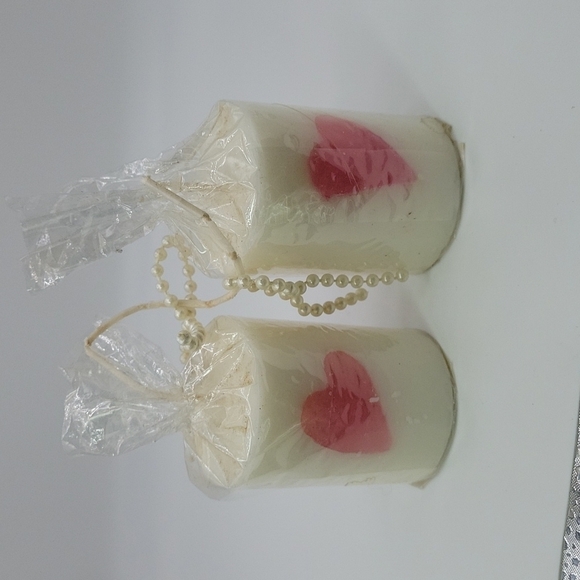 2 white candles connected with ONE wick Pink Heart New - Picture 3 of 8